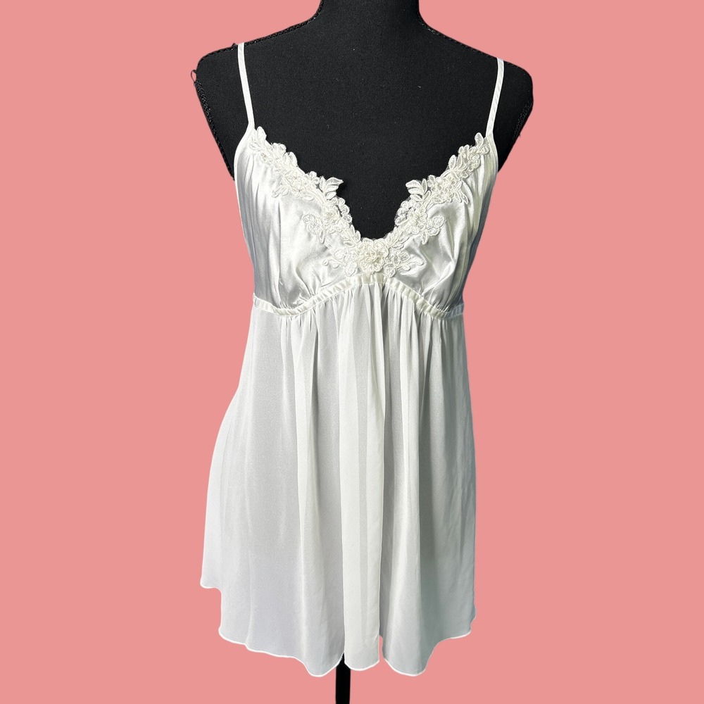 Womens White Lace Babydoll Camisole Top Sz L Bridal Angelic Ethereal Dainty Sexy